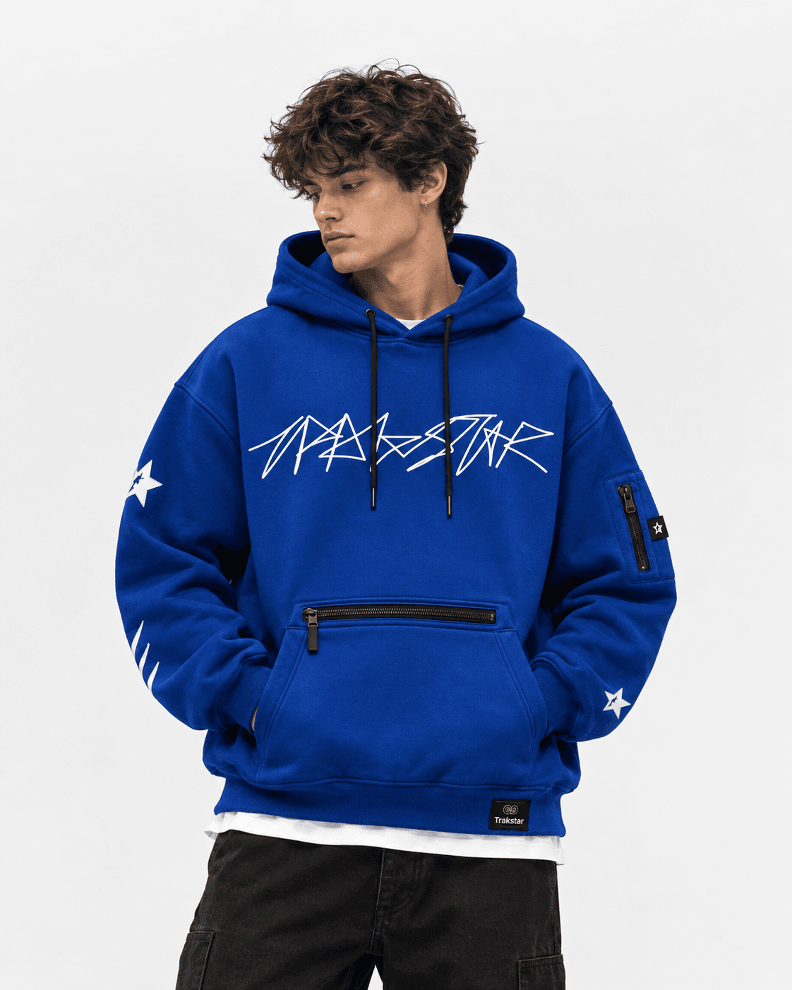 TRAKSTAR hoodie in cobalt, worn
