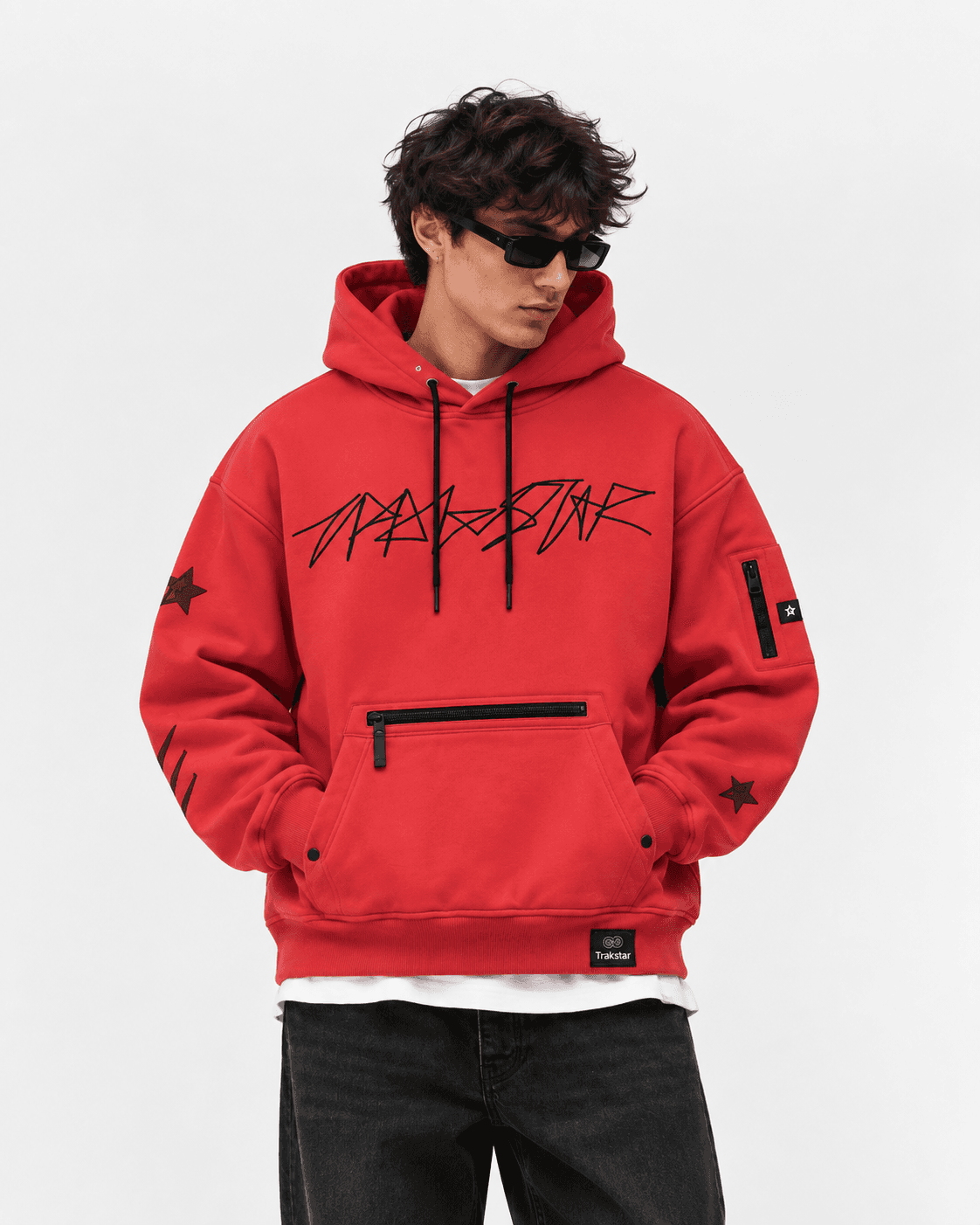 TRAKSTAR hoodie in red, worn