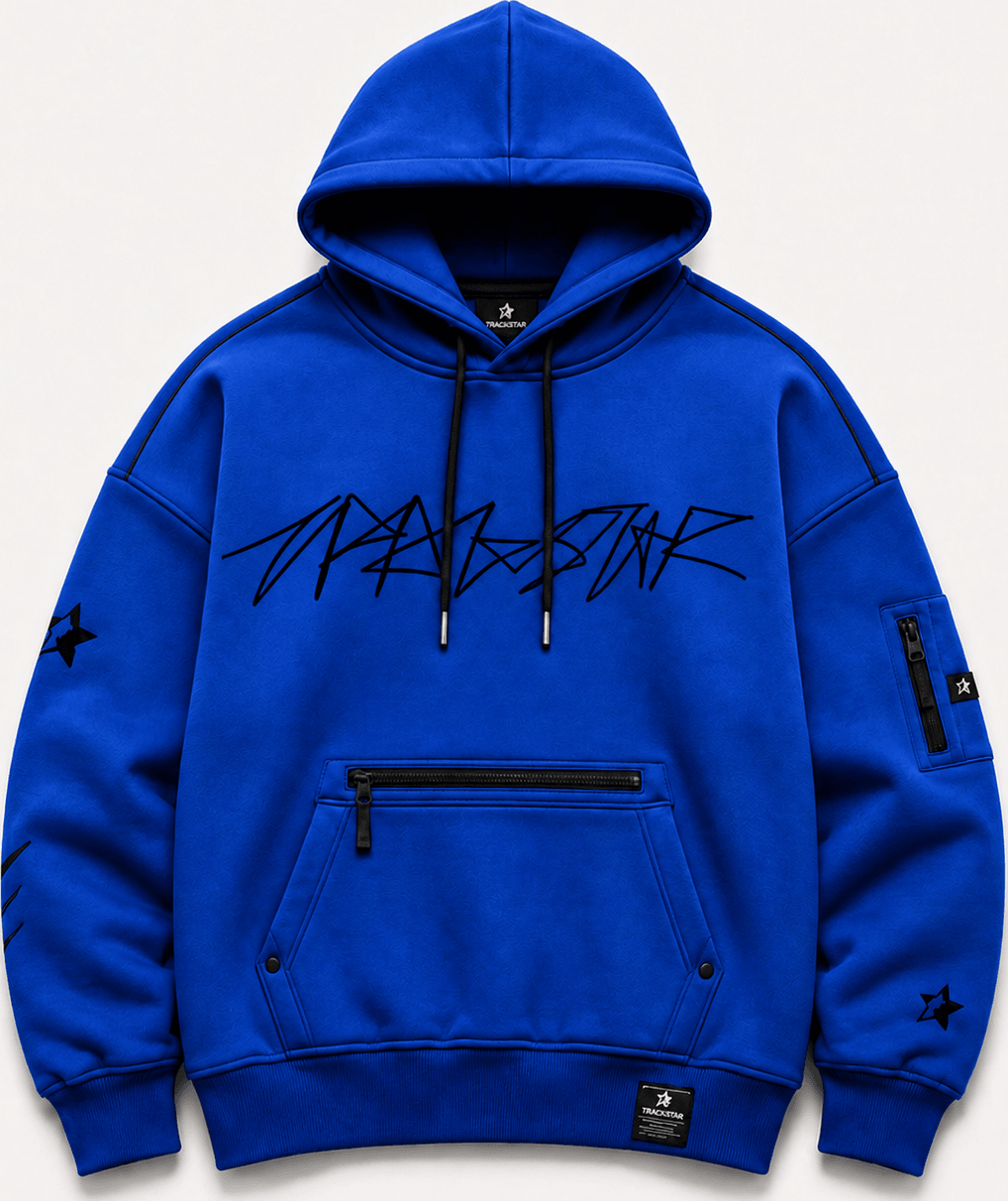 TRAKSTAR hoodie in cobalt, front view