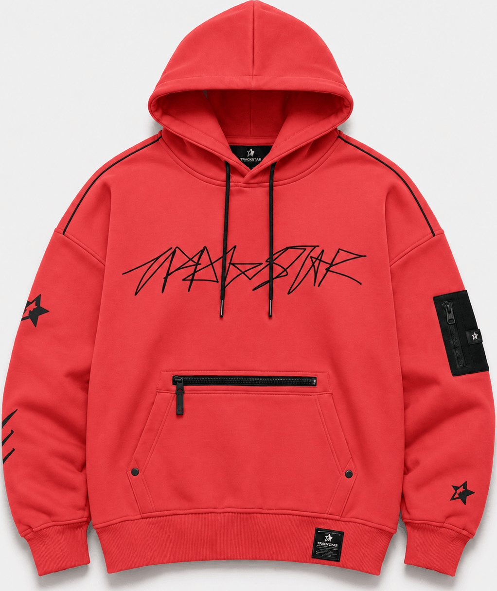 TRAKSTAR hoodie in red, front view