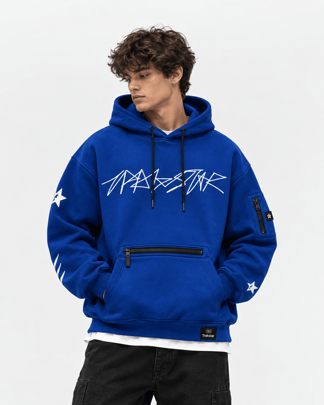 TRAKSTAR hoodie in cobalt, worn