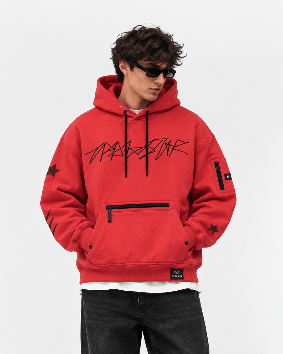 TRAKSTAR hoodie in red, worn